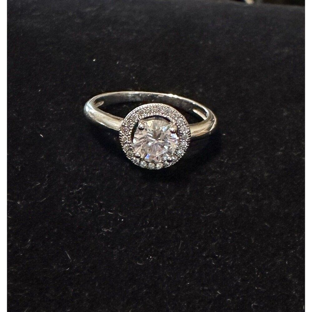 White CZ Halo Engagement Wedding Ring Size 7 Sterling Silver